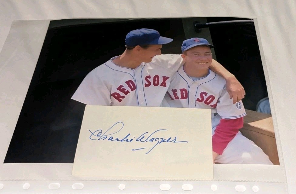 Charlie Wagner Boston Red Sox Signed Cut With 8x10 Photo W/Our COA B