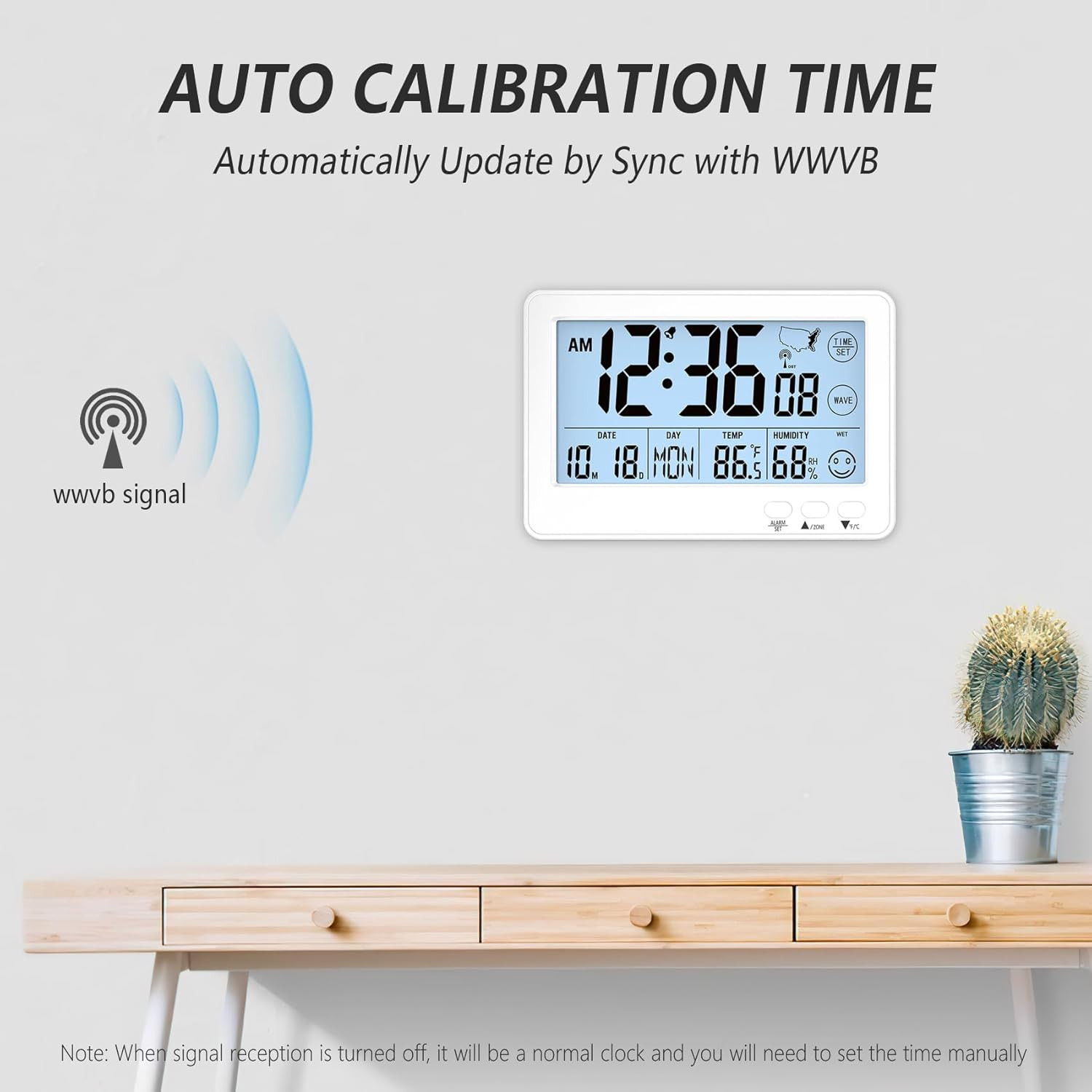 Small Desk Atomic Alarm Clock for Bedroom, Self-Calibrating Time and Date Clock