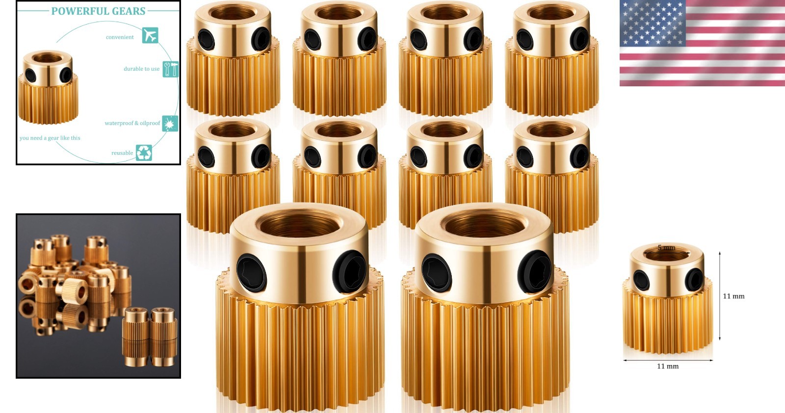 10 Pack Compact 40 Teeth Brass Extruder Gears - Boost 3D Print Performance