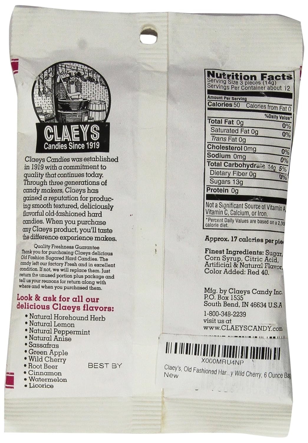 Claey's Old Fashioned Hard Candy Wild Cherry Drops - 6 oz Bag