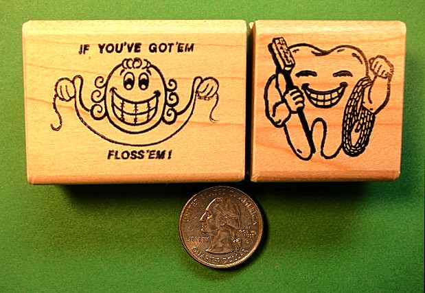 Dental Stamp Combo, 2 wood mounted rubber stamps