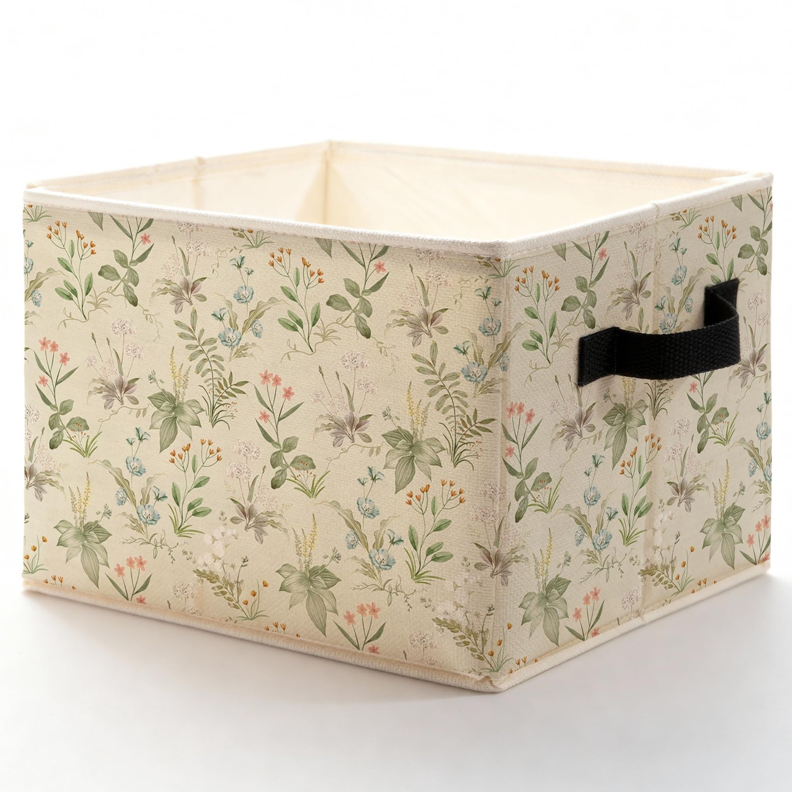 Beige Rustic Floral Botanical Storage Bins with Handles, Cottagecore Country ...