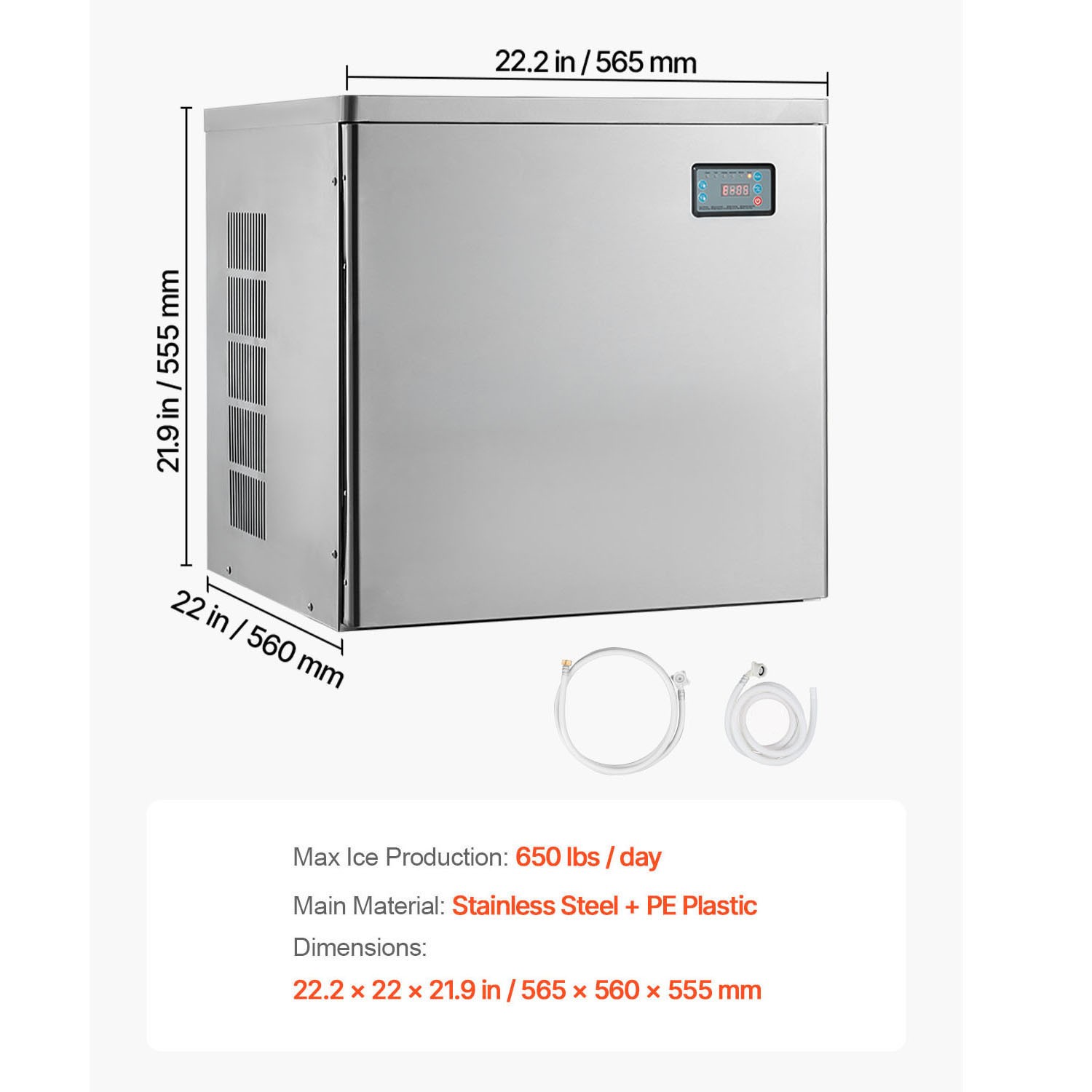 Uimoso Commercial Ice Maker Machine - 650 lbs/Day with Self-Cleaning Function