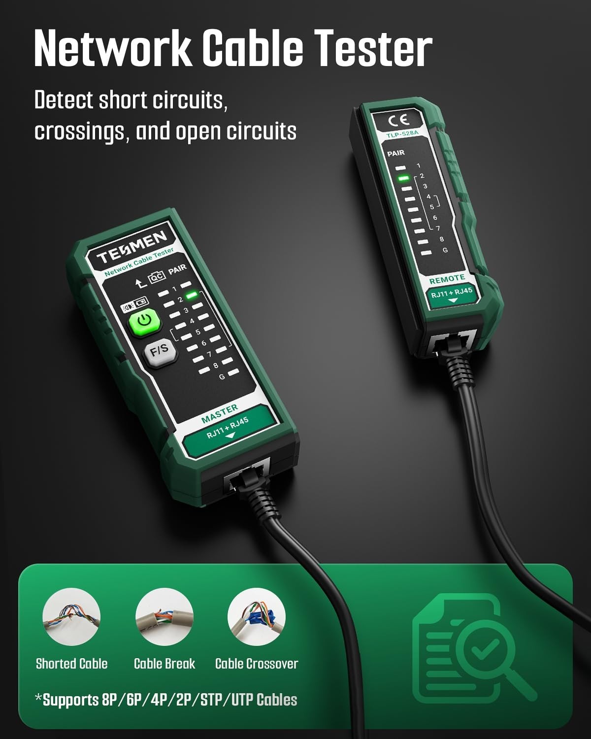 Network Cable Tester for RJ11 RJ45 Ethernet CAT5 CAT6 CAT7 - LAN TEL Continuity