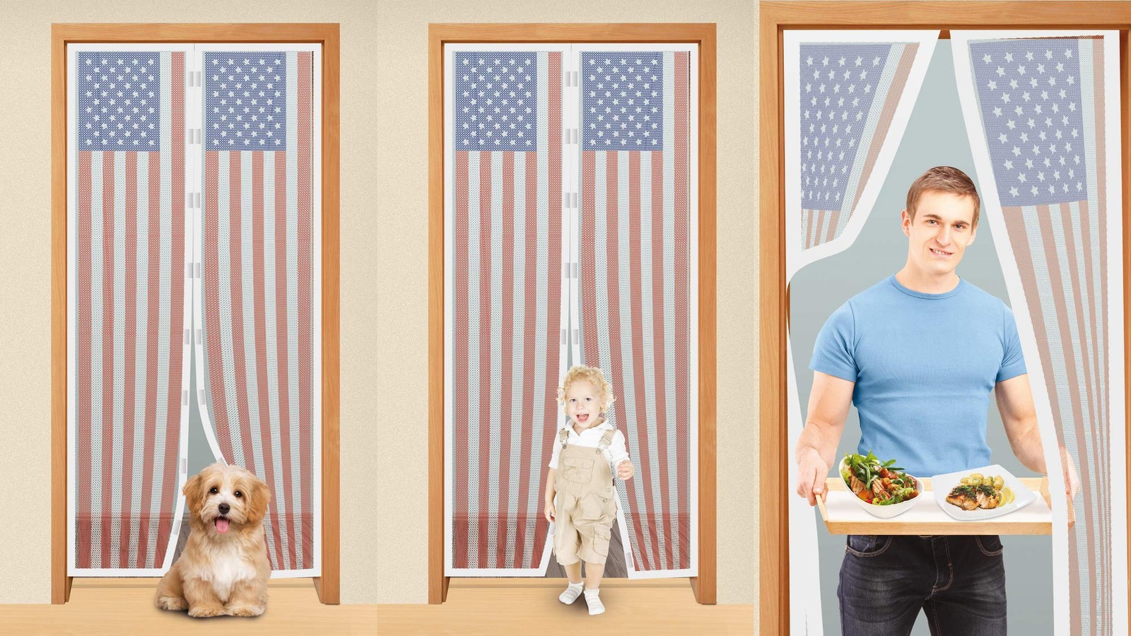 USA Flag Magnetic Screen Door - 40” x 85.5” Heavy Duty Mesh Curtain for Patio...