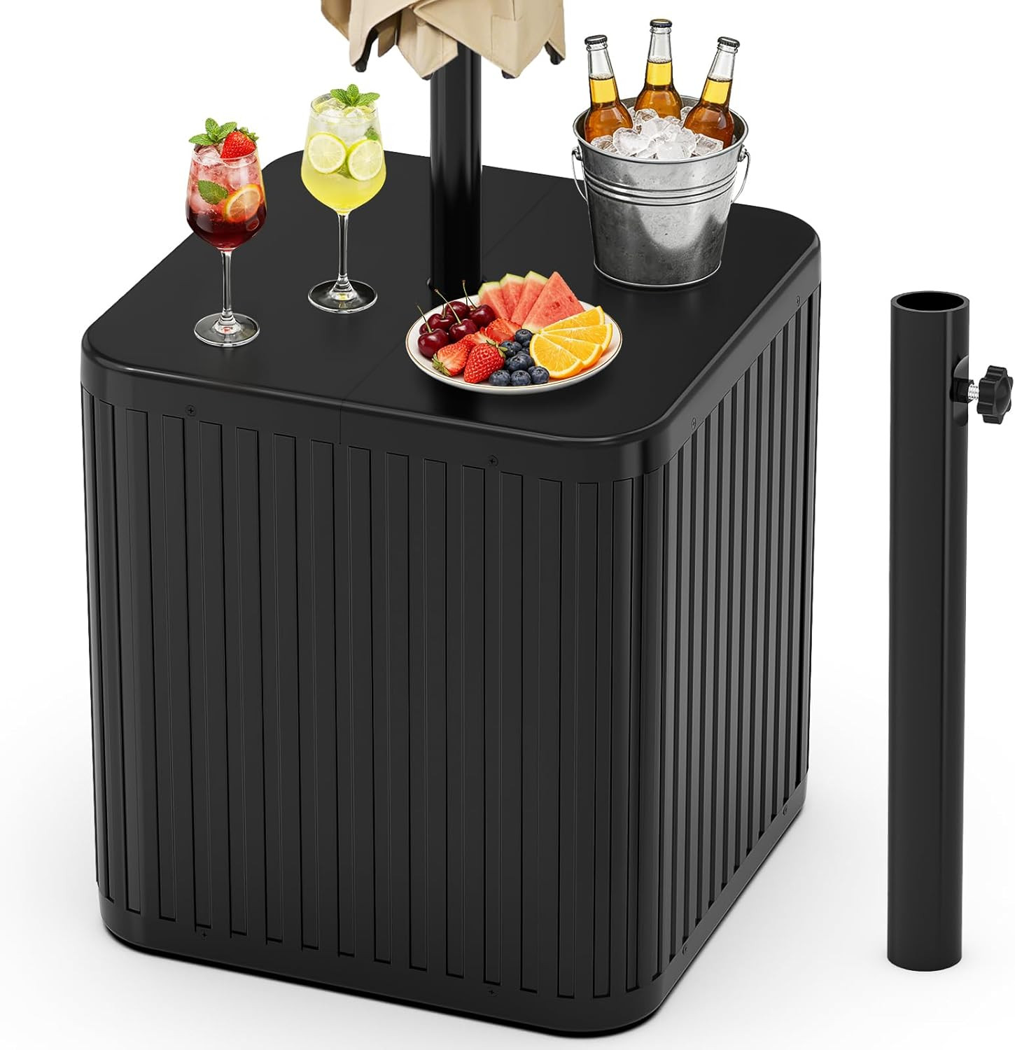 2-in-1 Outdoor Umbrella Side Table with 15.9 Gallon Base, Matte Black