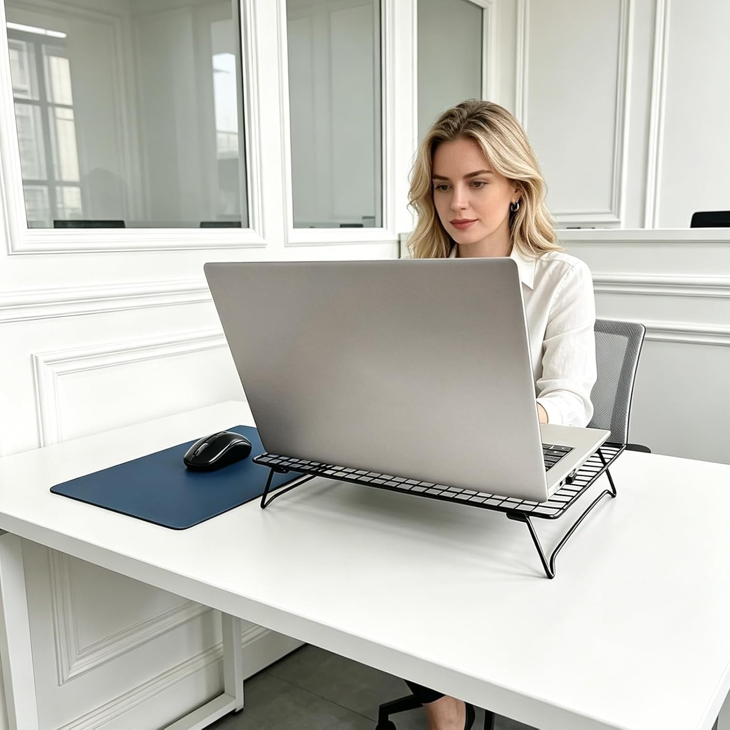 Adjustable Laptop Stand for Desk with Mouse Pad, Ergonomic Metal Foldable Lap...