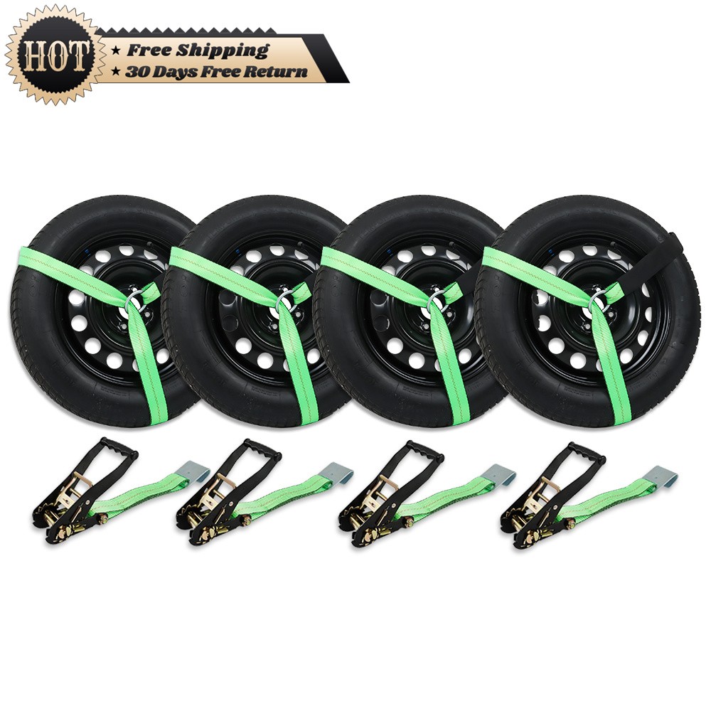 Silscvtt Car Tie down With Flat Hooks Lasso Style 2 Inch*96 Inch 4 Pack High-Vi