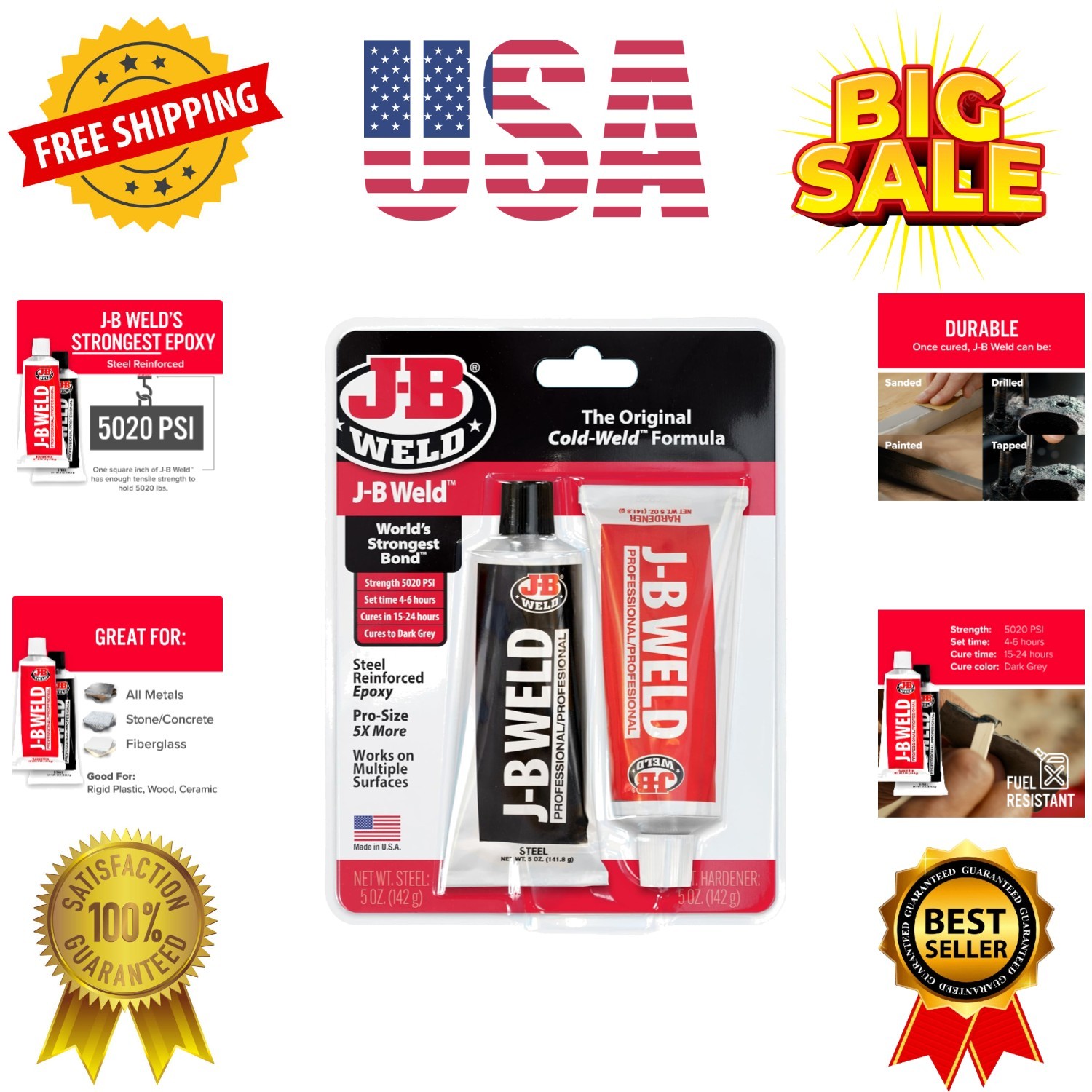 Professional Size Steel Reinforced Epoxy - Hardener and Steel Pack - 10 oz