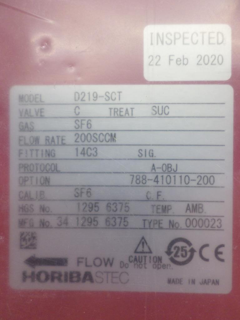 Horiba STEC D219-SCT (SF6) 200 SCCM Mass Flow Controller