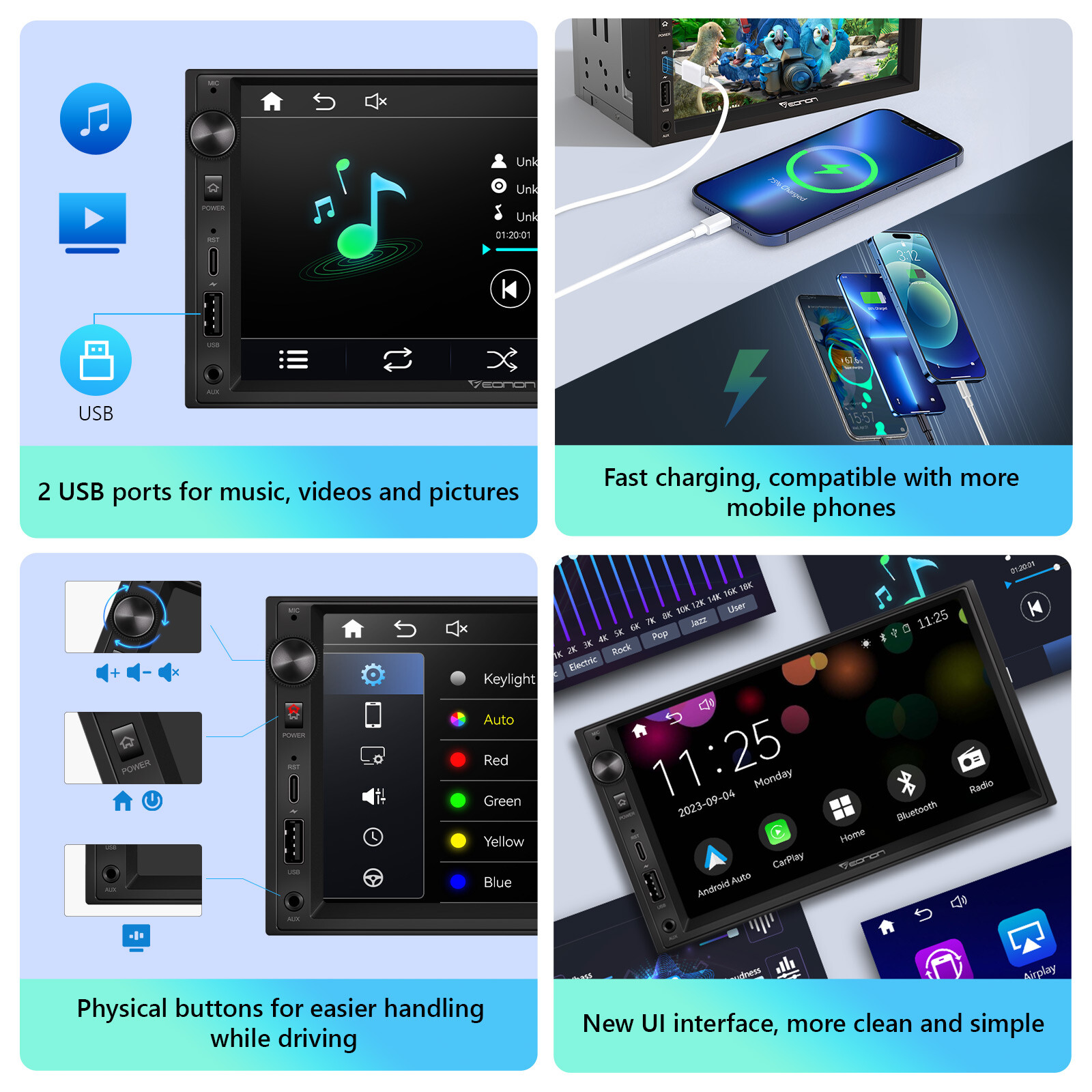 Apple CarPlay 7" Double 2Din Car Stereo Radio Android Auto Touch Screen + Camera