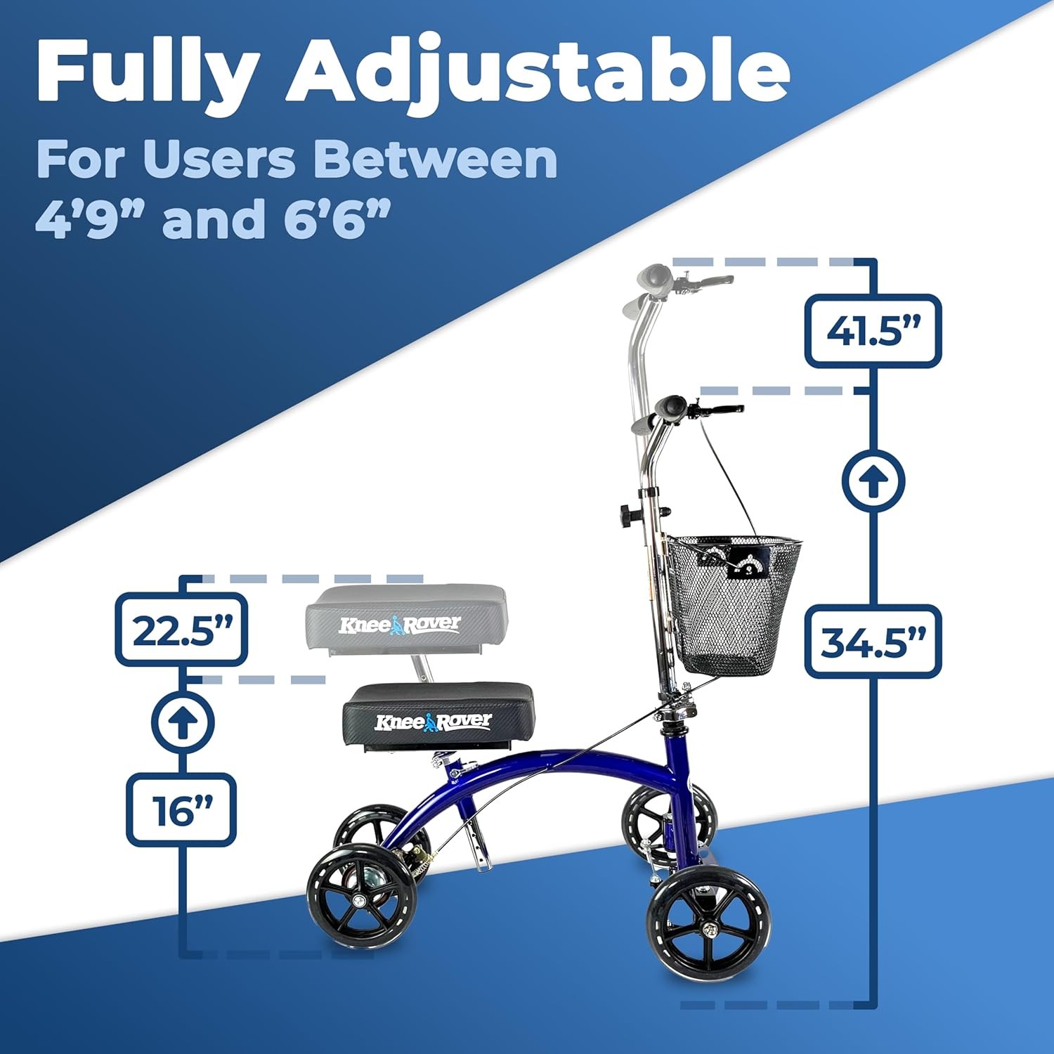 Knee Walker Scooter Blue Steerable Foldable Mobility Aid
