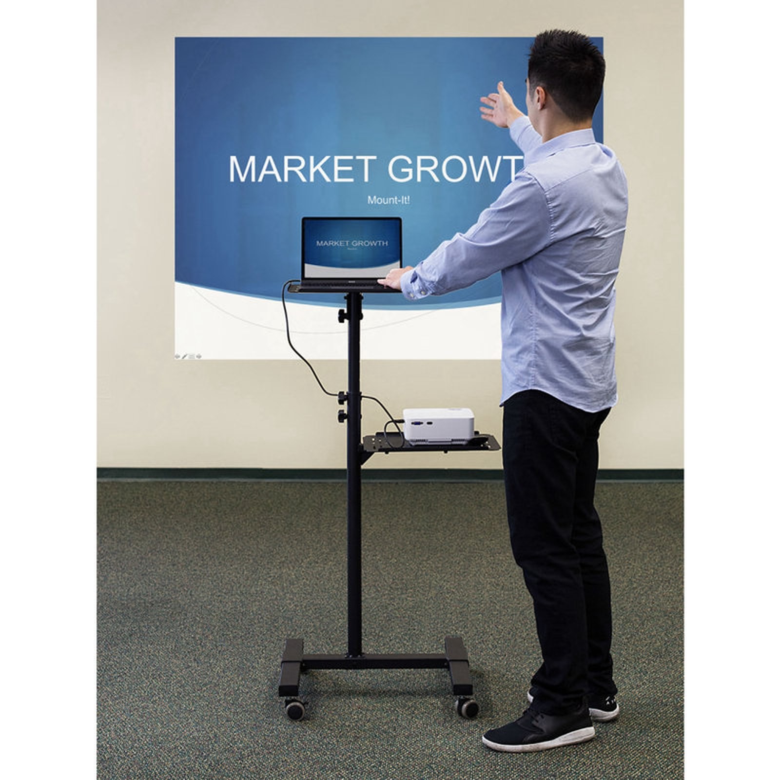Mount-It! Mobile Projector & Laptop Stand with 2 Shelves