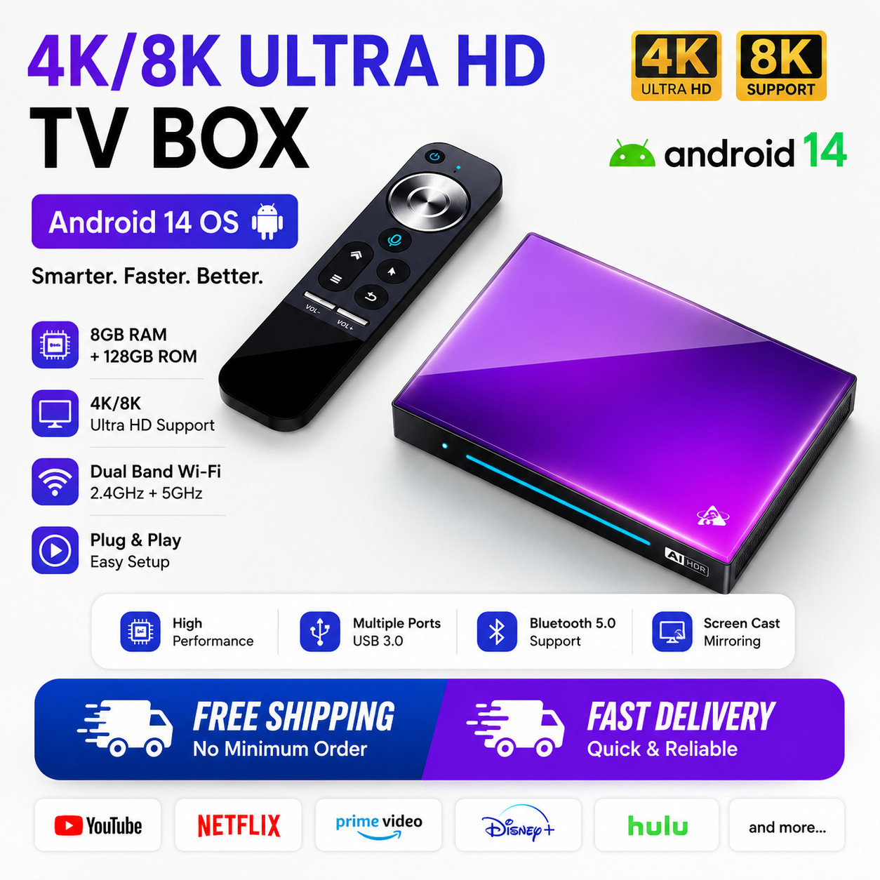 AUSHA H96 Max with Android 14,  8GB RAM, 128 GB ROM Android Box