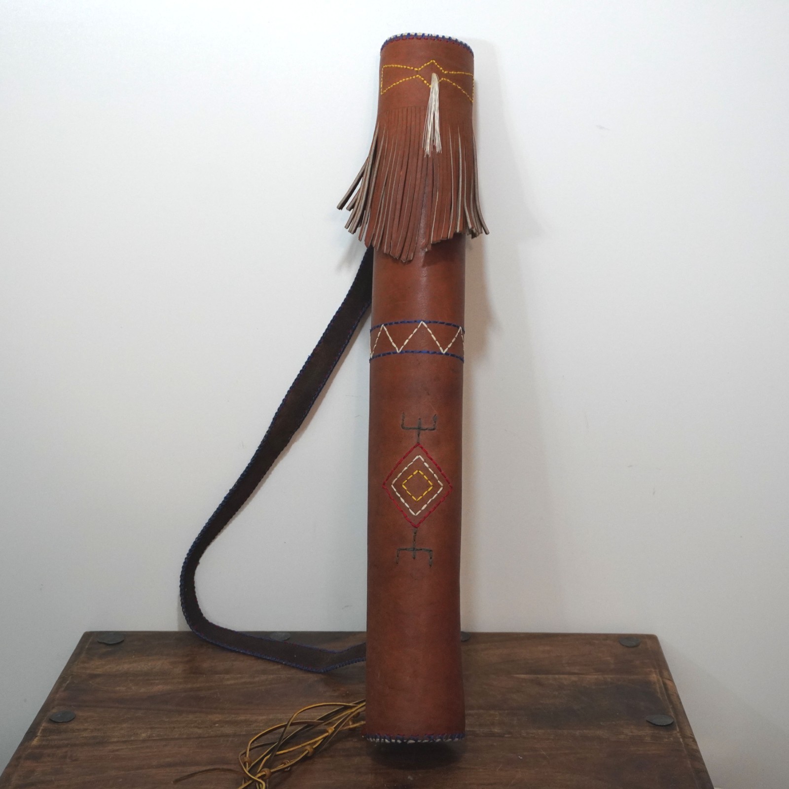 Vintage Native American Decorative Beaded Leather Arrow Quiver - Damaged Strap