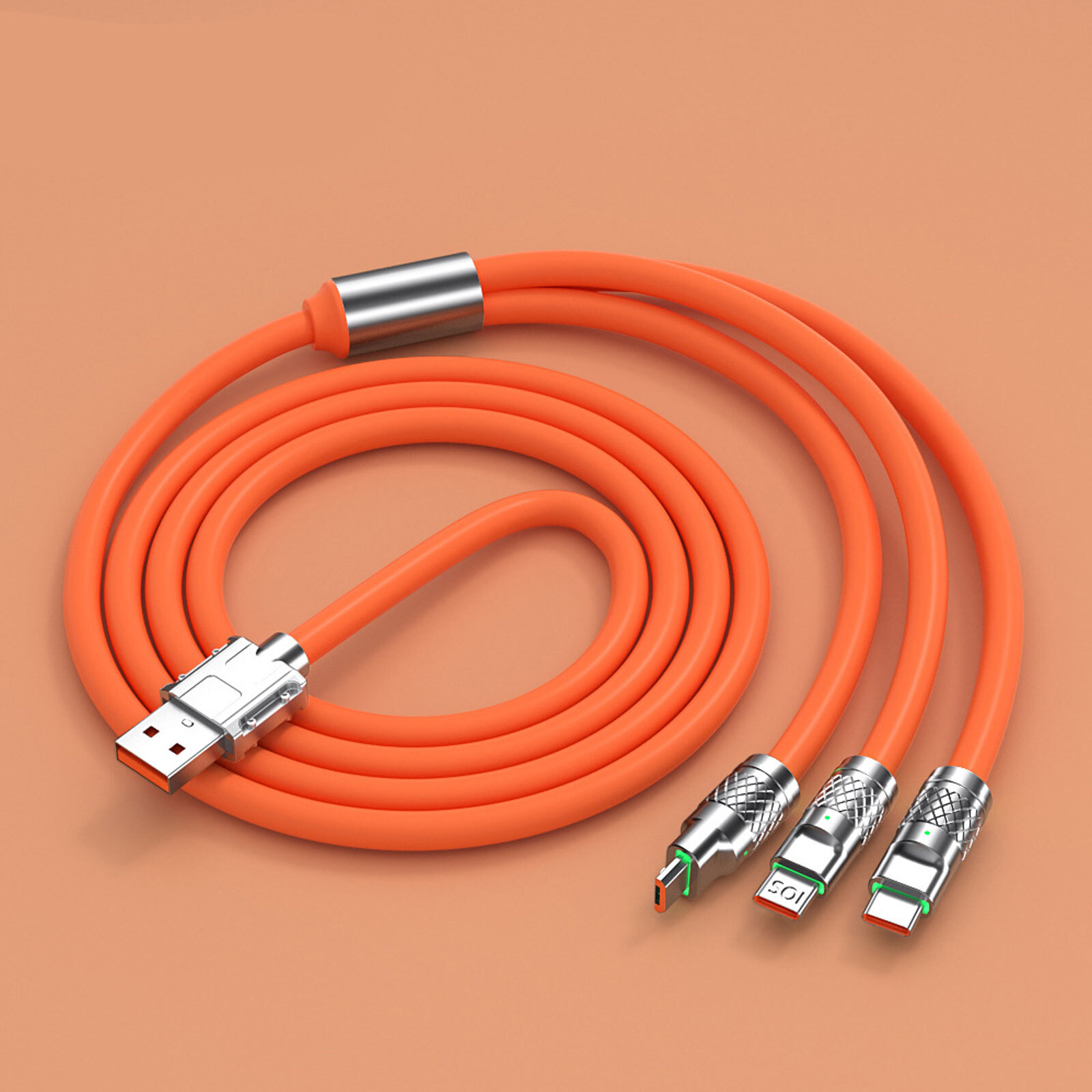 "3 in 1 Fast Charger Cable for iPhone/Type C/USB - Multi-Device Charging"