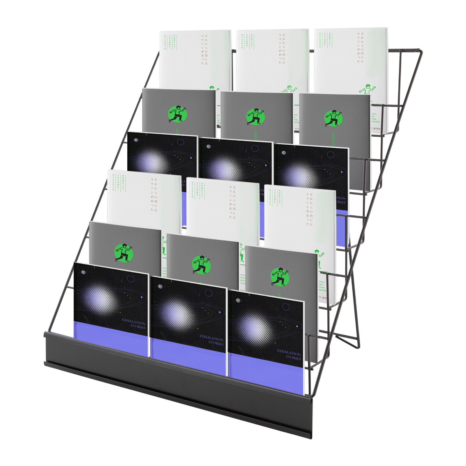 6-Tier Black Iron Tabletop Book & Magazine Rack Foldable Display Stand