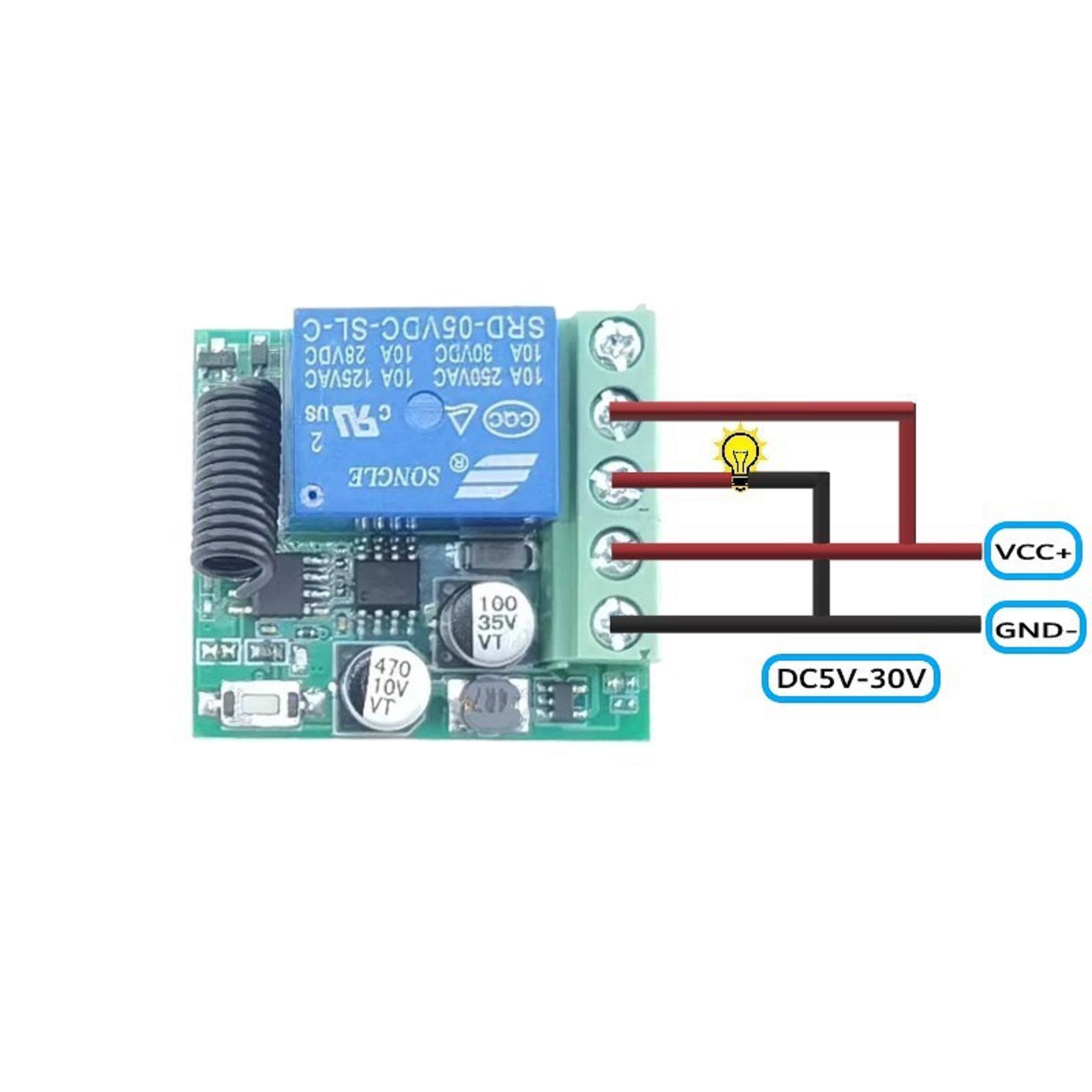 433Mhz 5V-30V 1CH Universal Wireless Remote Control Switch Relay Receiver Module