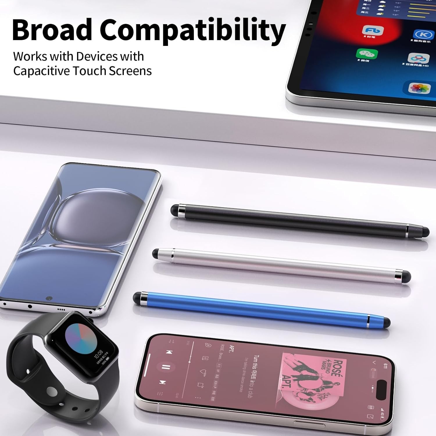 Lightweight Dual-Ended Stylus Pen for iPad/iPhone/Android - No Battery Needed