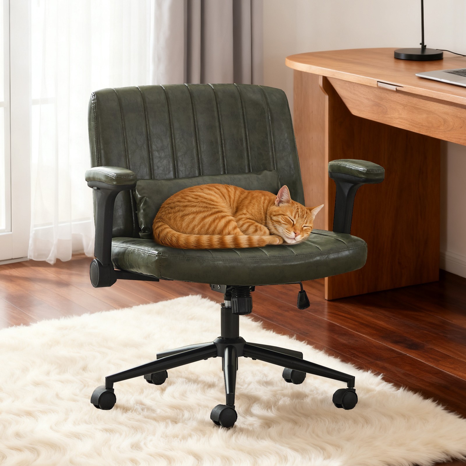 Home Office Criss Cross Chair with Wheels and Adjustable Flip Arms Lumbar Pillow