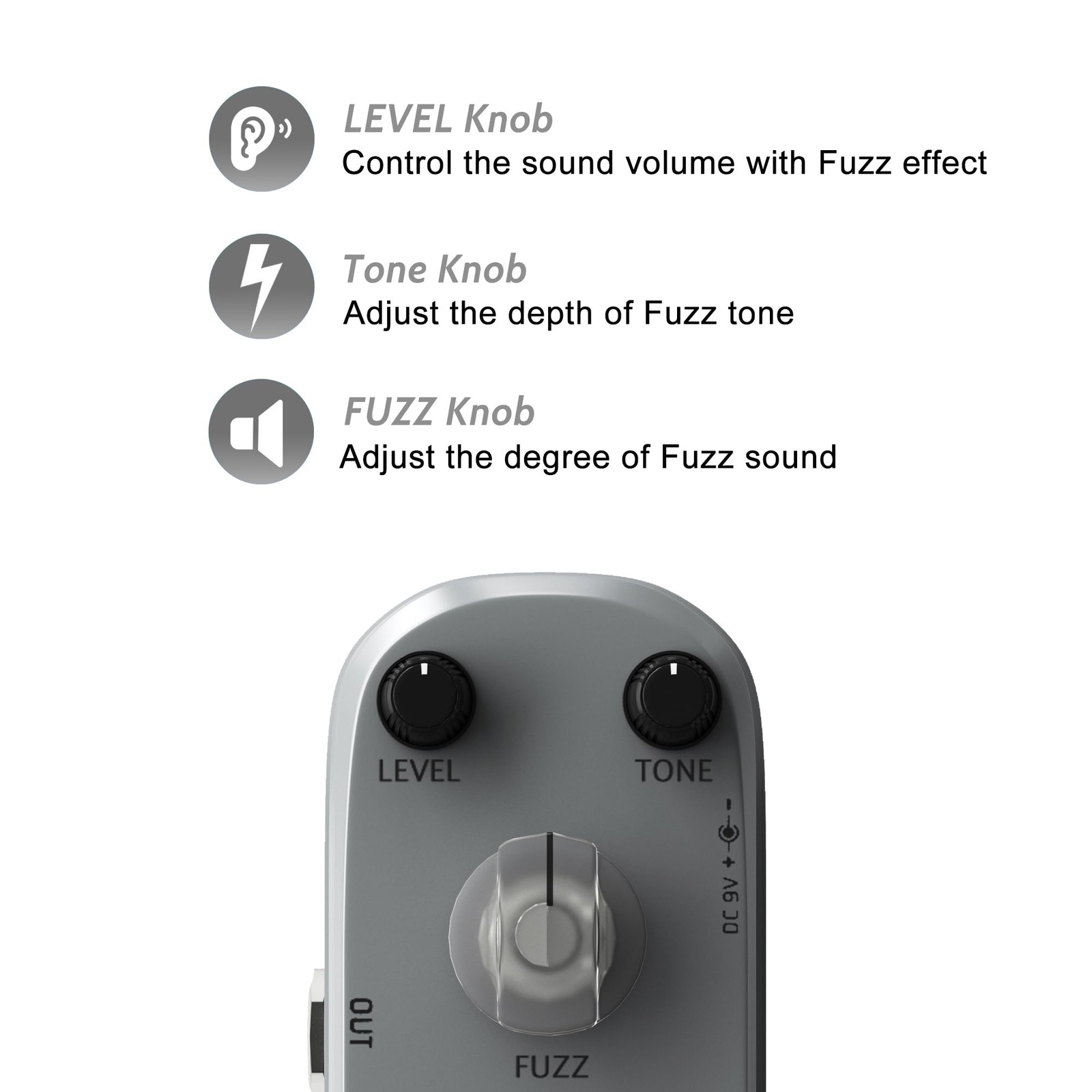 AZOR Fuzz Guitar Effect Pedal Classic Vintage Analog AP303, Grey