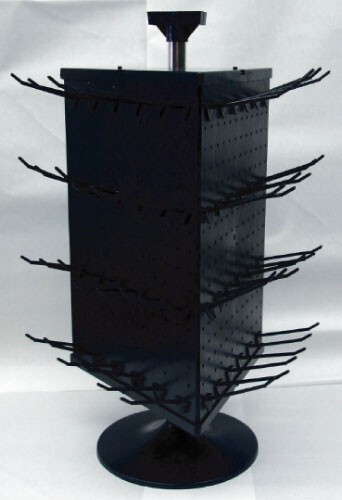 3 Sided Plastic Black Counter Top Peg Board Spinner Rack Display with Hooks