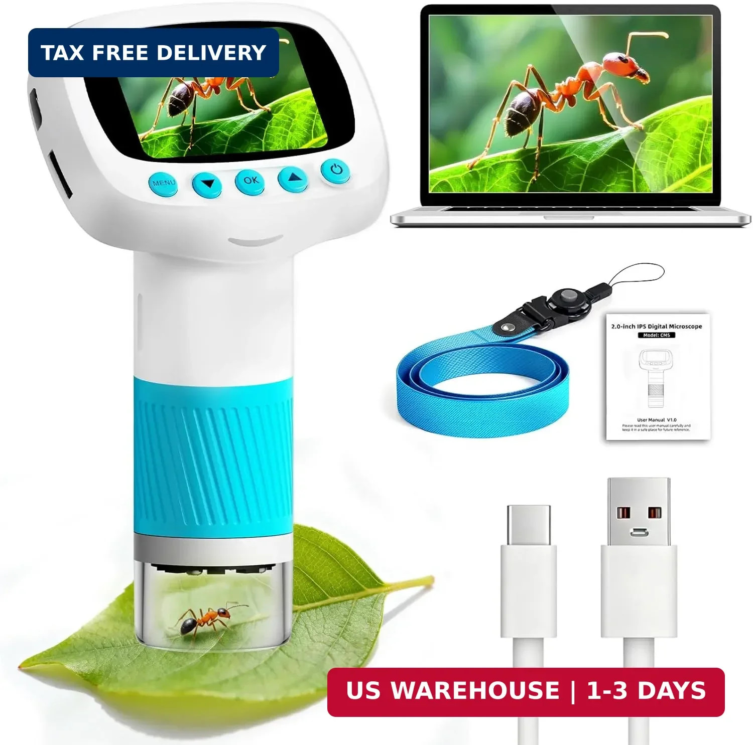 Microscope for Kids & Video Camera, Kid Science Toys，Handheld Digital Microscope