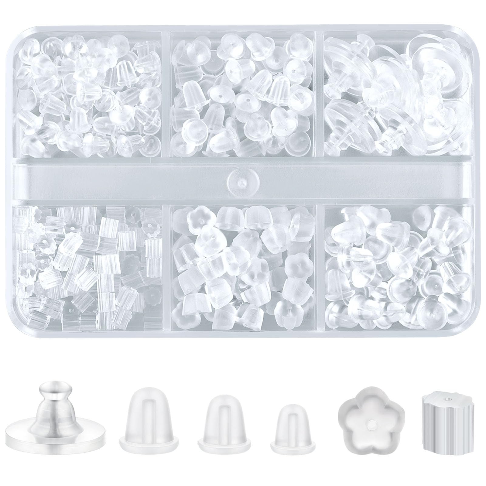 6 Styles Silicone Earring Backs, 600 Clear Soft 6 styles earring backs