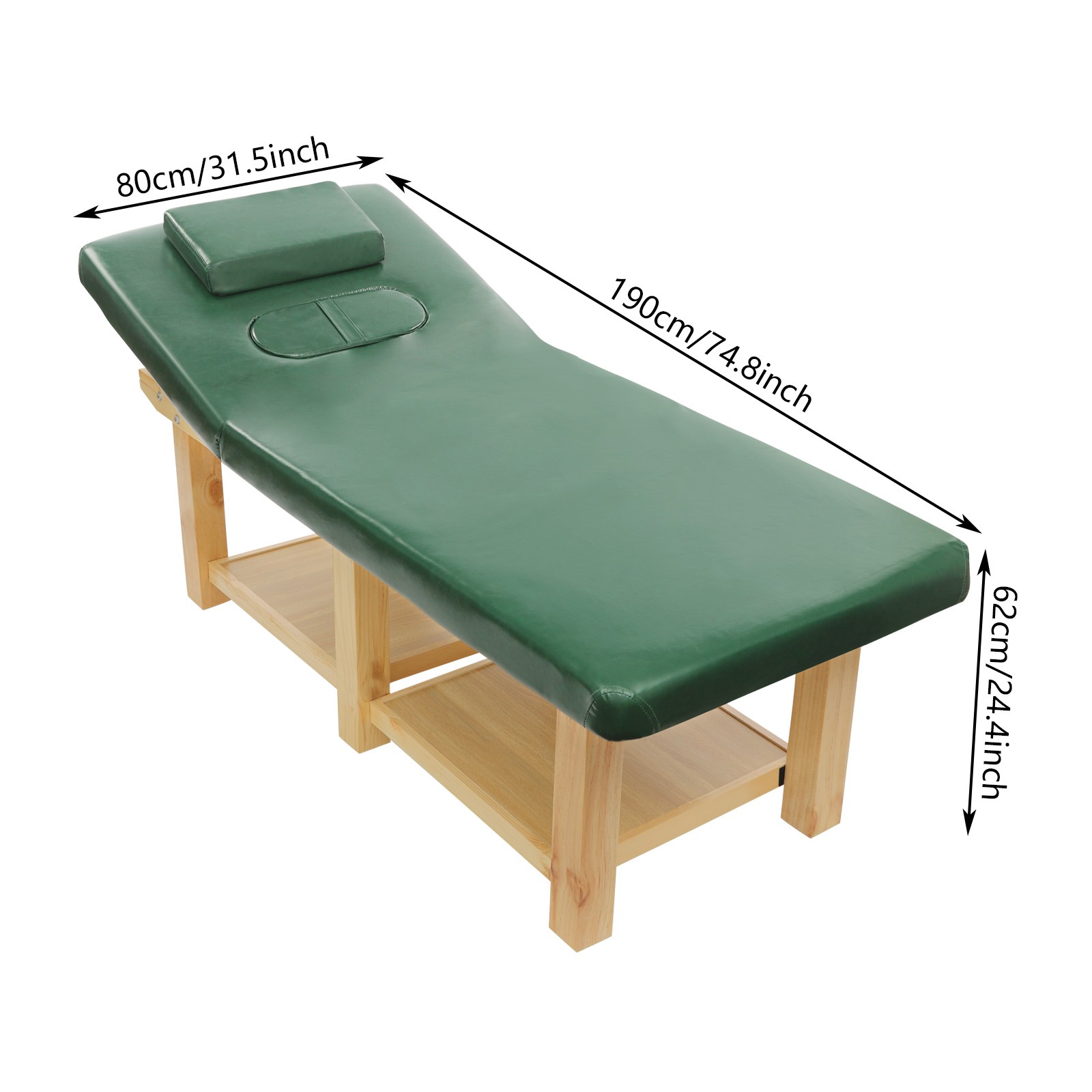 Massage Table 190 cm Solid Wood Sponge, PU Therapy Bed Massage Bed w/ Pillow