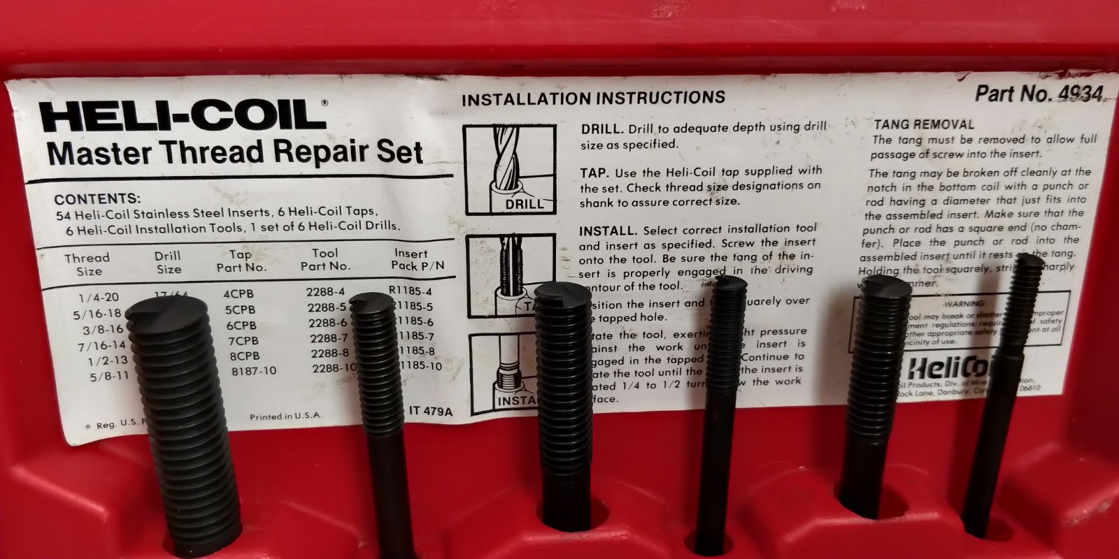 Helicoil No. 4934 Master Thread Repair Set