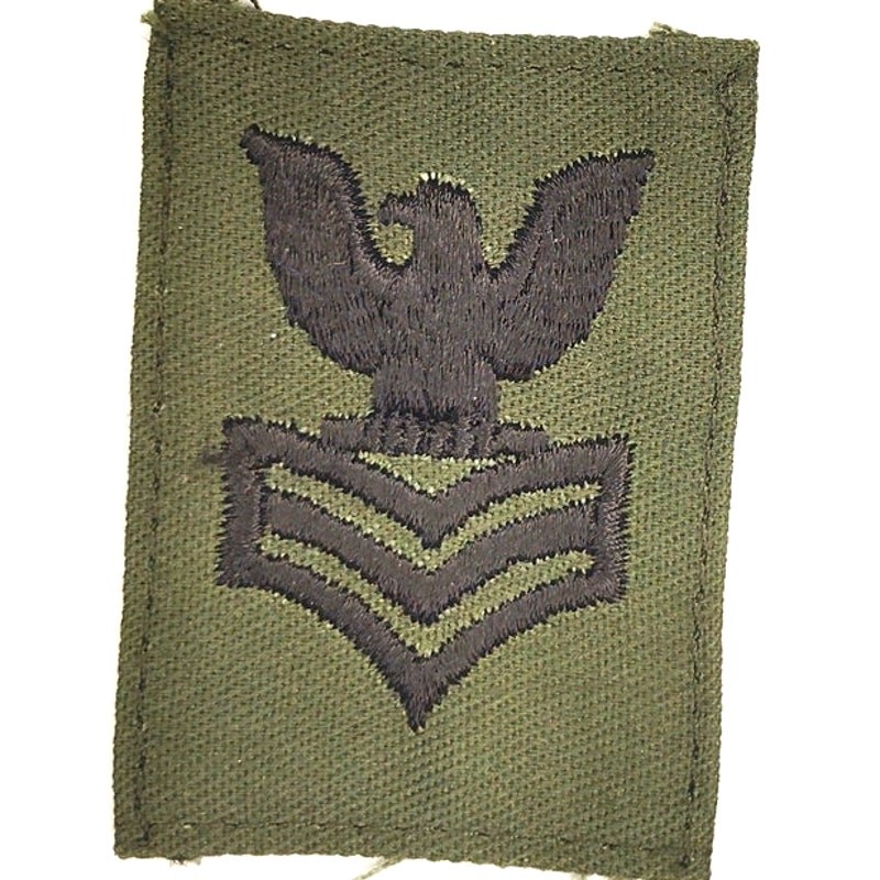 VTG US Navy PO1 Petty Officer First Class E‑6 Patch ODG Black TE 2‑3/8" × 1‑3/4"