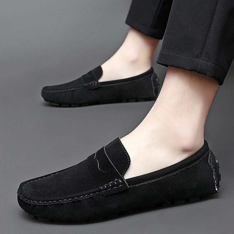 Fashion Men's Suede Loafers Comfortable Casual Shoes Slip on Flat Driving Shoes