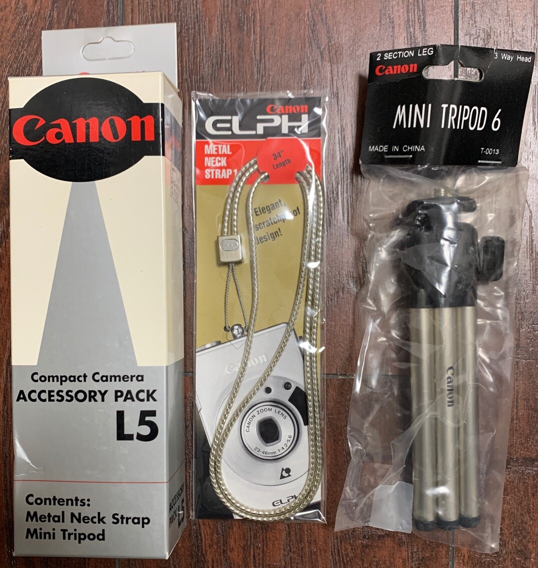 Vintage Canon L5 Accessory Pack Includes Mini Canon Tripod And Metal Neck Strap