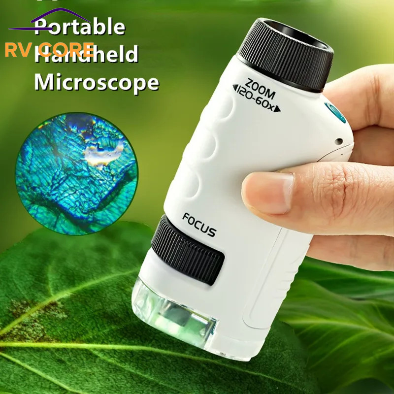 Pocket Microscope Kids Science Toy Kit 60-120x Mini Handheld LED STEM Toy