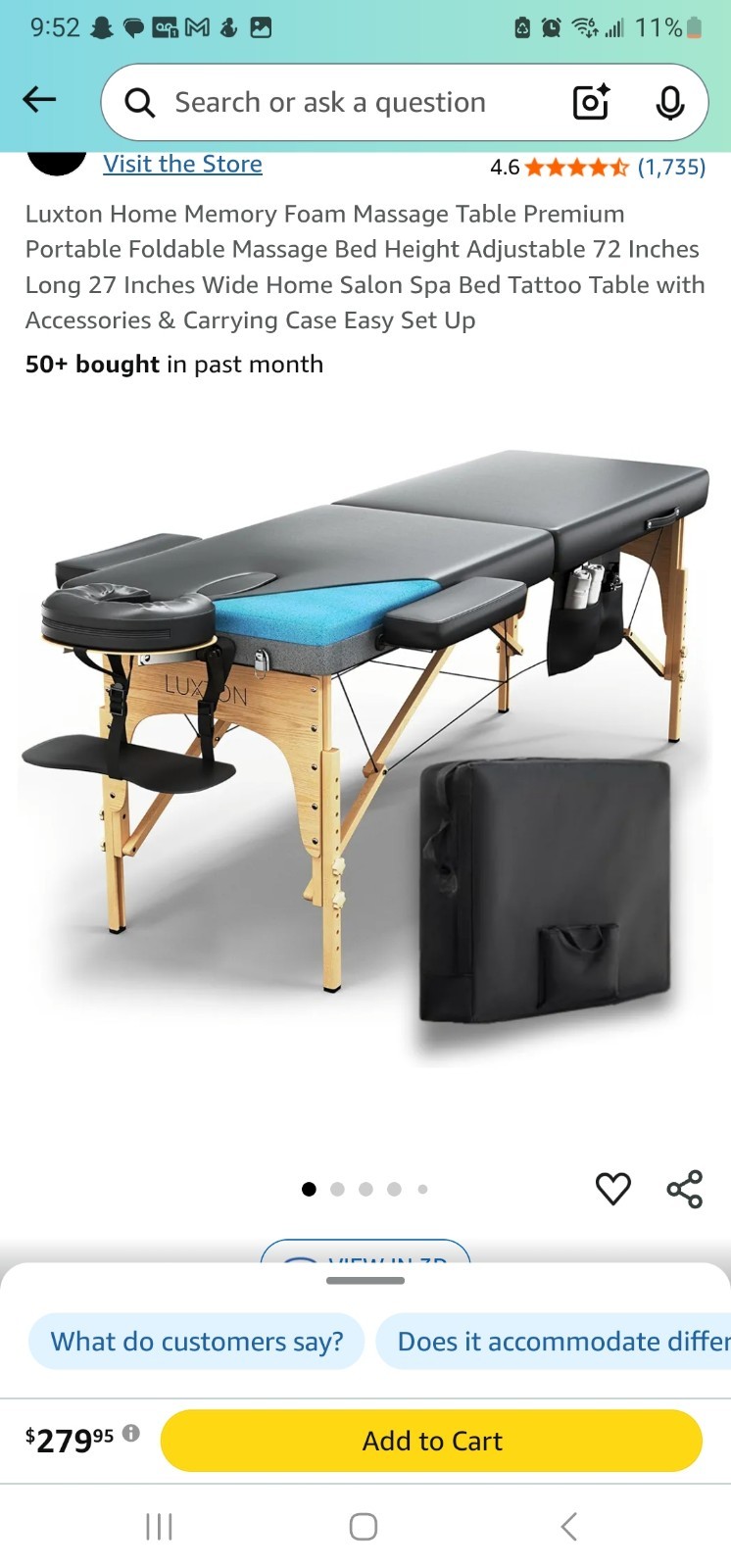 Luxton Home Memory Foam Massage Table Premium Portable Foldable Massage Bed