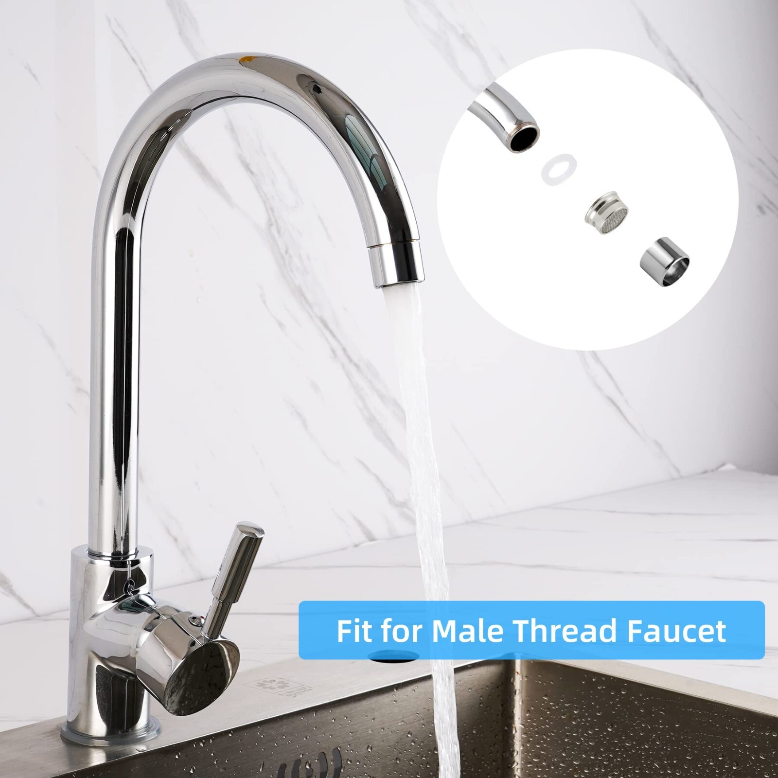 4 PCS Faucet Aerator, Kitchen Sink Aerator Faucet Filter with Solid Brass Shell