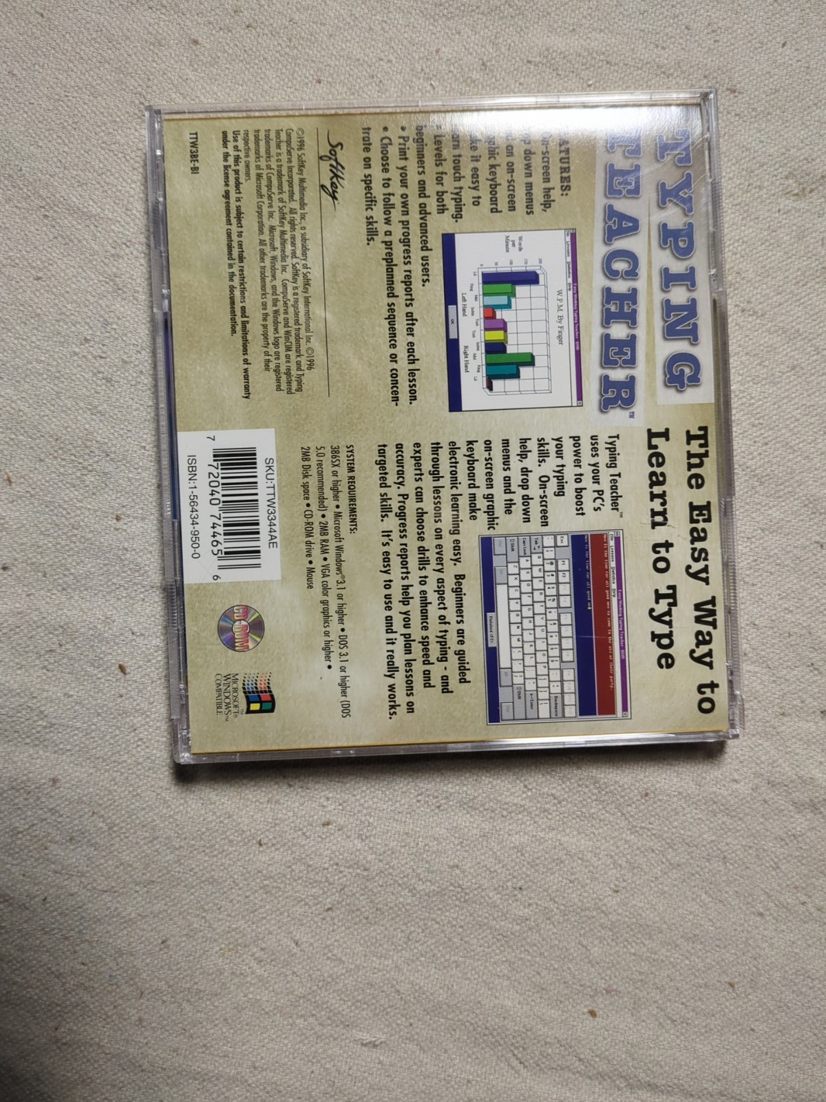 Vintage PC CD-ROM Typing Teacher. ( 1996, Softkey).
