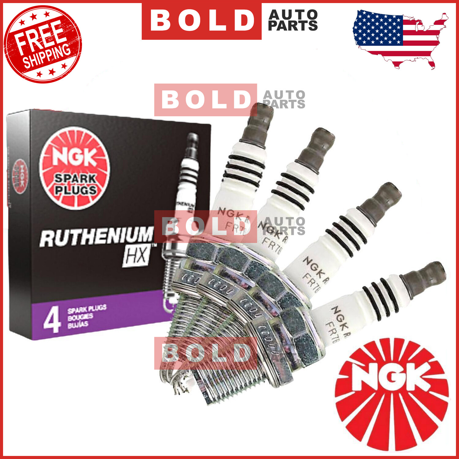 For Acura Audi Buick Chevrolet Honda Set of 4 Ruthenium HX Spark Plugs 92400 NGK