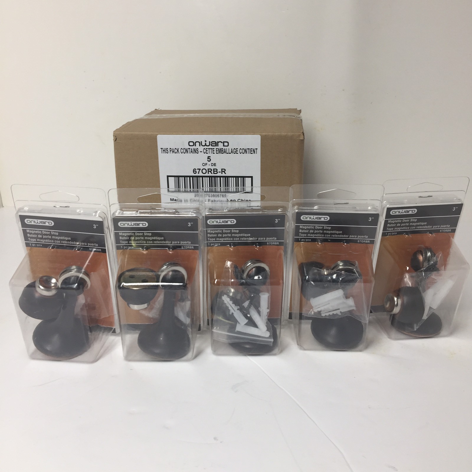 LOT OF 5 ONWARD MAGNETIC 670RB-R - DOOR STOP 3" OIL RUBBED BRONZE