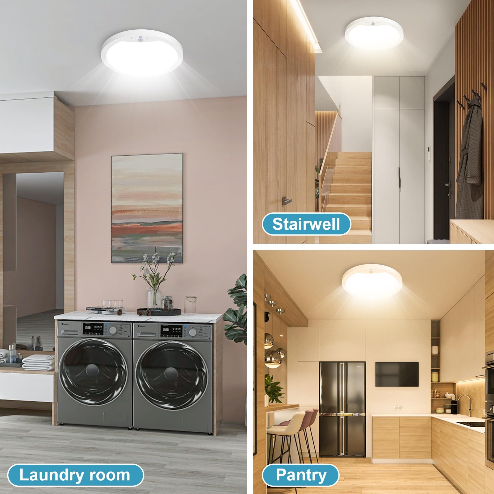 Hard-Wired Motion Sensor Ceiling Lights, 9in 20W Flush Mount 2 Packs, White