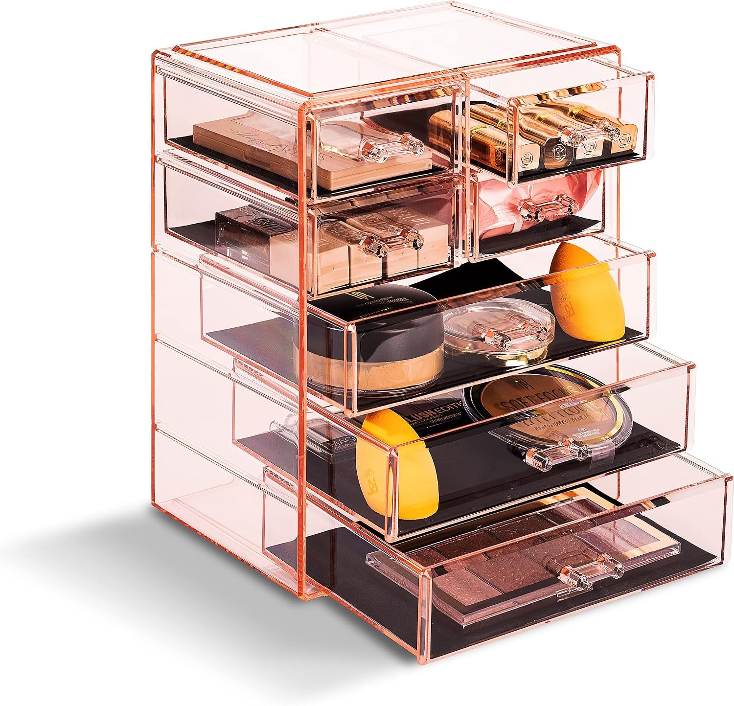 Cosmetics Makeup Jewelry Storage Case Display 7 Drawers Pink Vanity Organizer