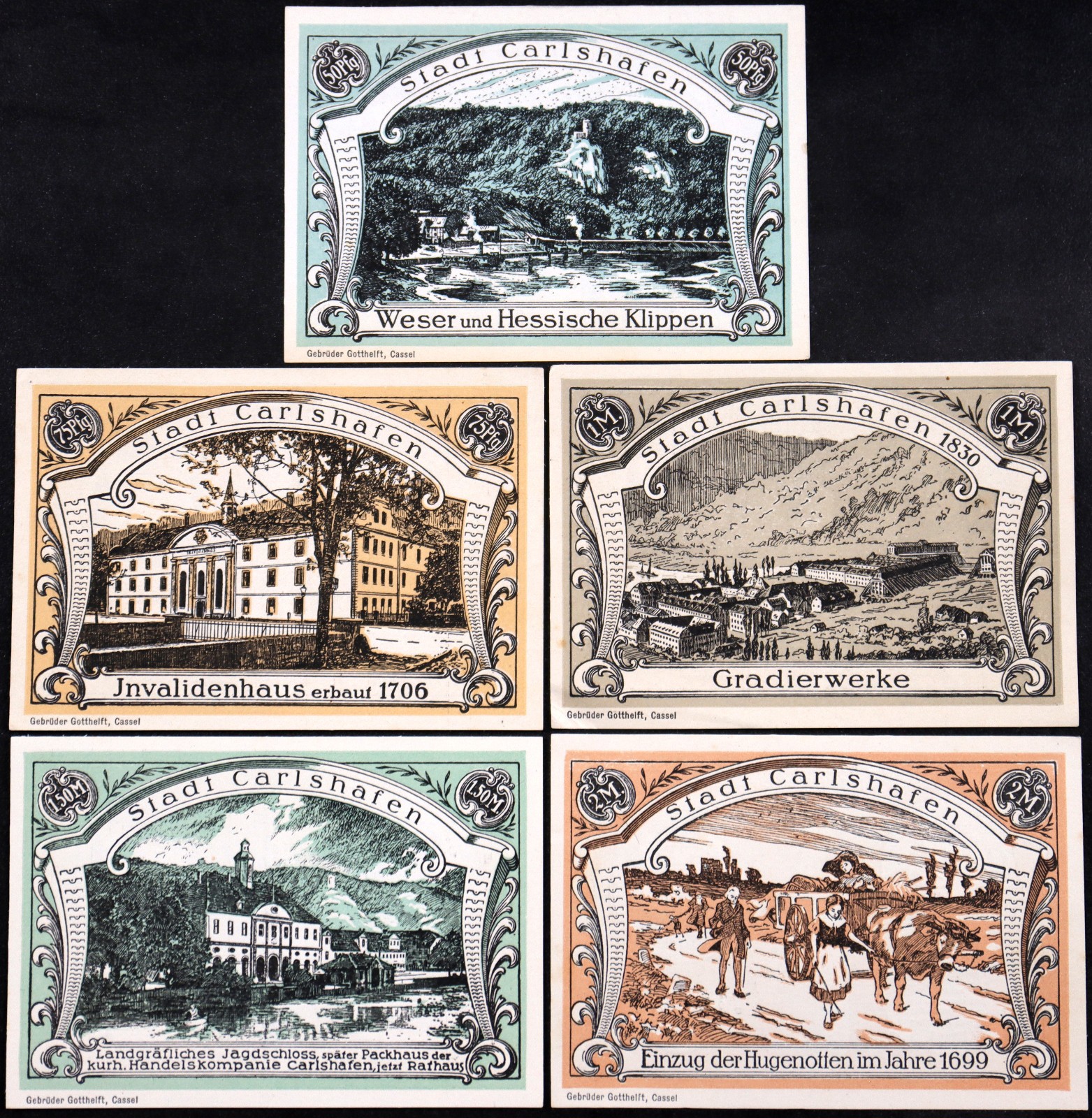 CARLSHAFEN / BAD KARLSHAFEN 1921 "Huguenots" Complete Series Notgeld Germany