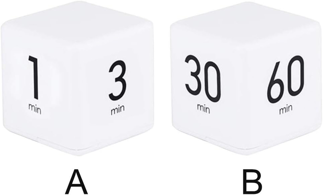 Cube Timer - 5, 15, 30 & 60 Min for Time Management (White) Kitchen & Workout Ti
