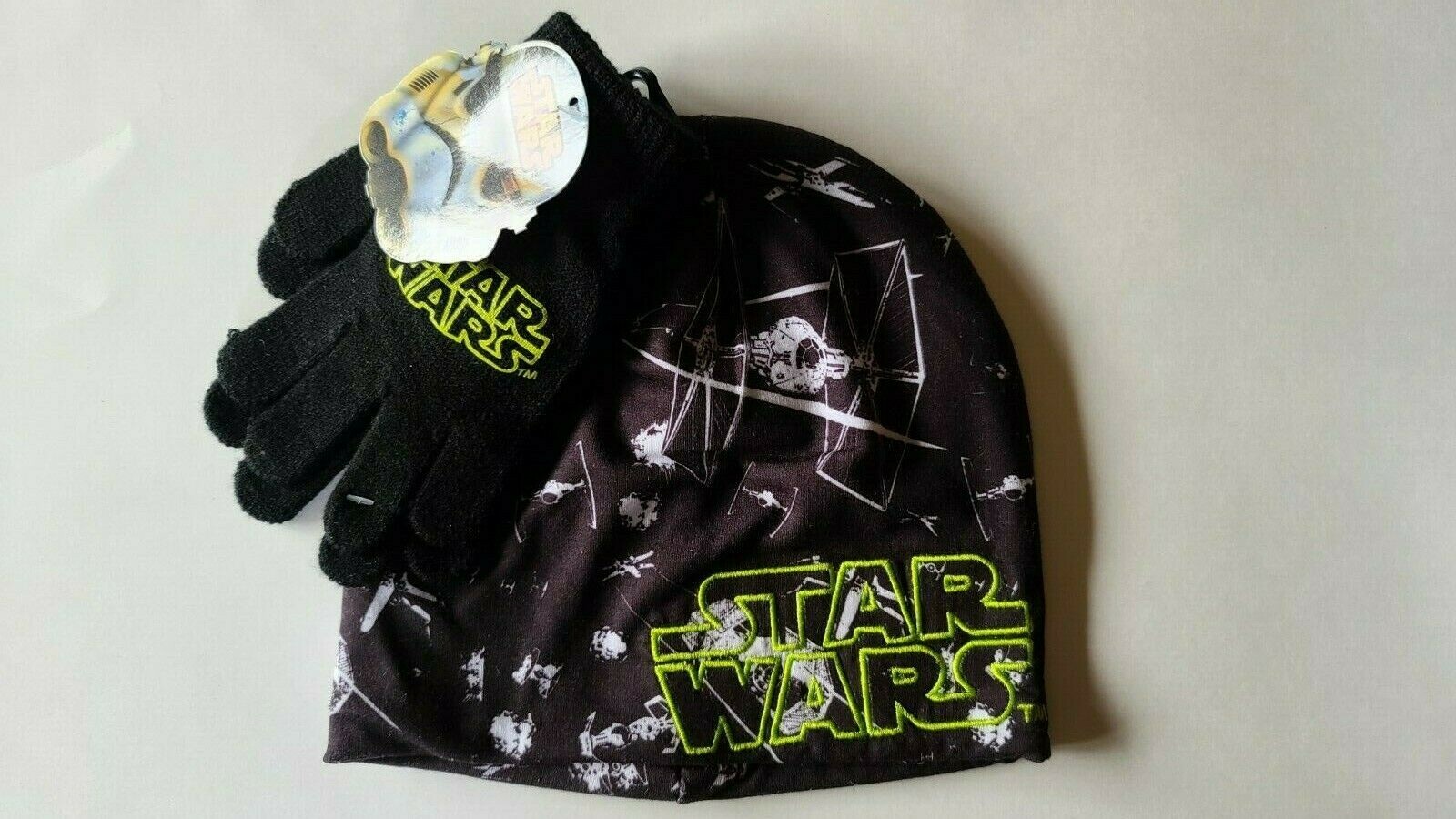 Star Wars Hat Glove Set 2pc Boys Cold Weather Knit Black Tie Fighter New