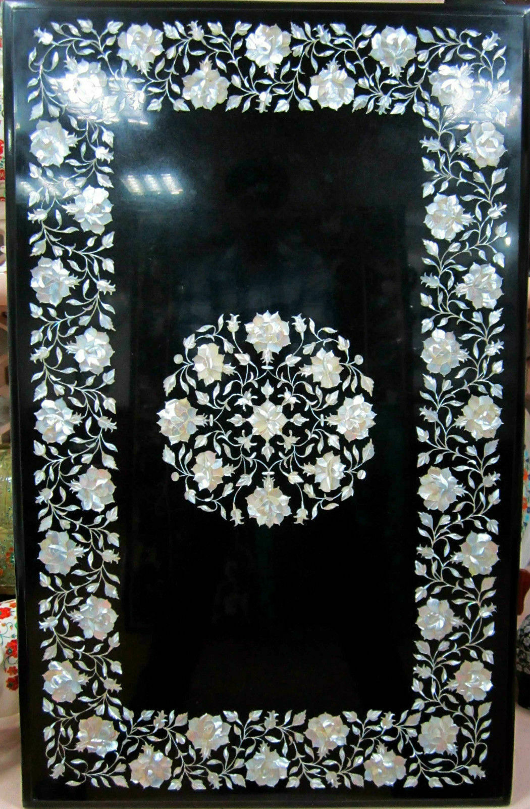 3'x2' black marble table top dining center inlay lapis mosaic home decor mop