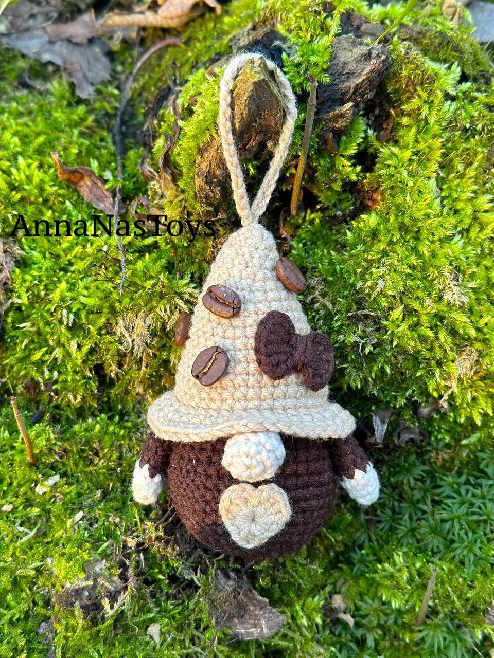 Coffee gnome keychain, Crochet PDF pattern gnome with coffee beens