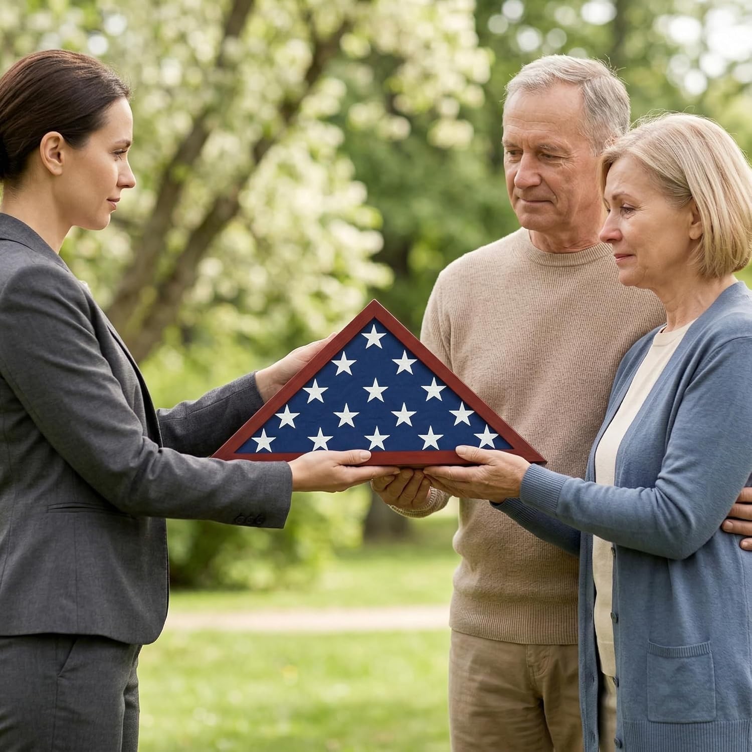 Triangular Mahogany Flag Case - Ideal for 5x9.5' Burial Flags, Gift for Veterans