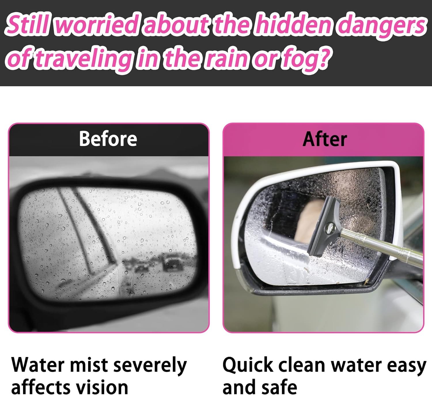 Side Mirror Squeegee, 2 PCS Car Mirror Squeegee, Retractable Car Rearview Mirror