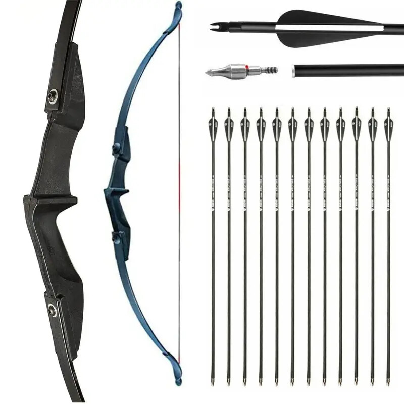 57 in Archery Recurve Bow Right Left Hand / 12X Fiberglass Arrows / Tube Quiver