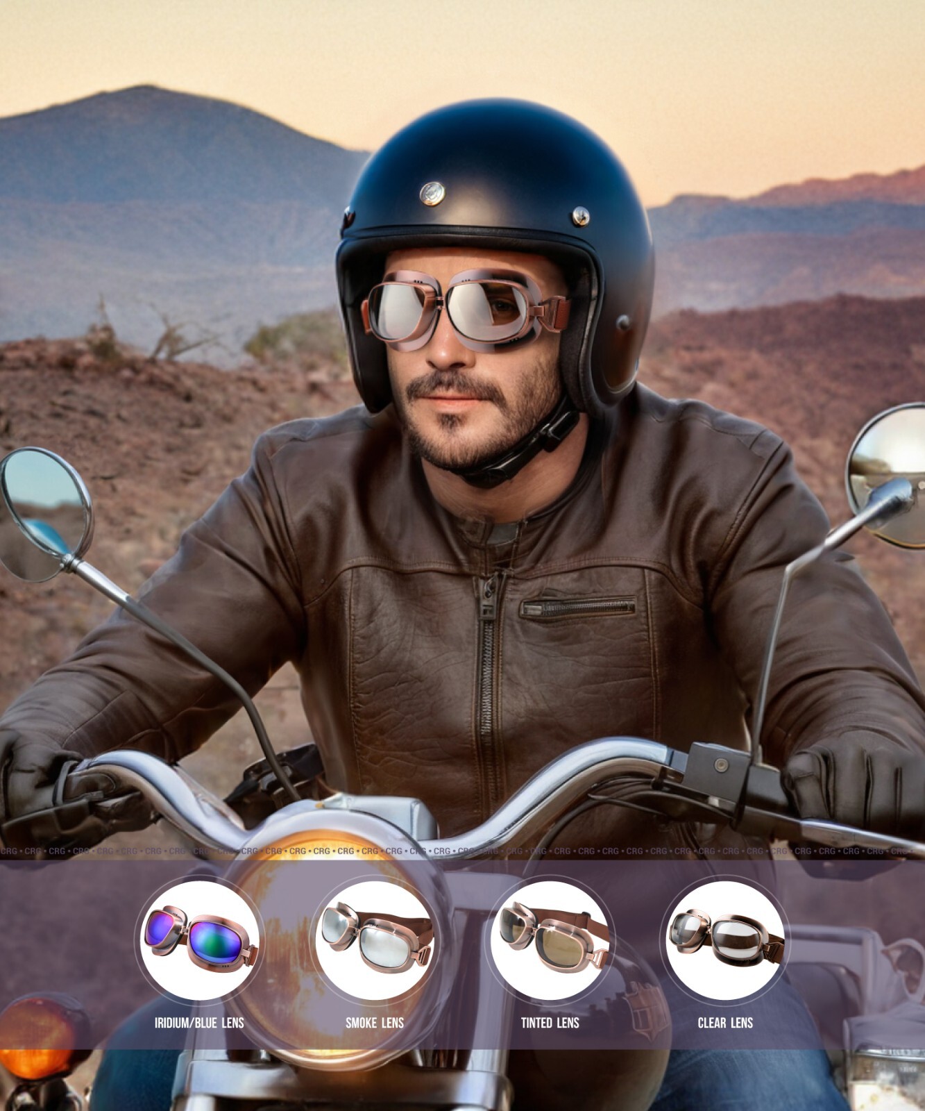 New CRG Vintage Bike Aviator Pilot Motorcycle Cruiser Scooter Goggles